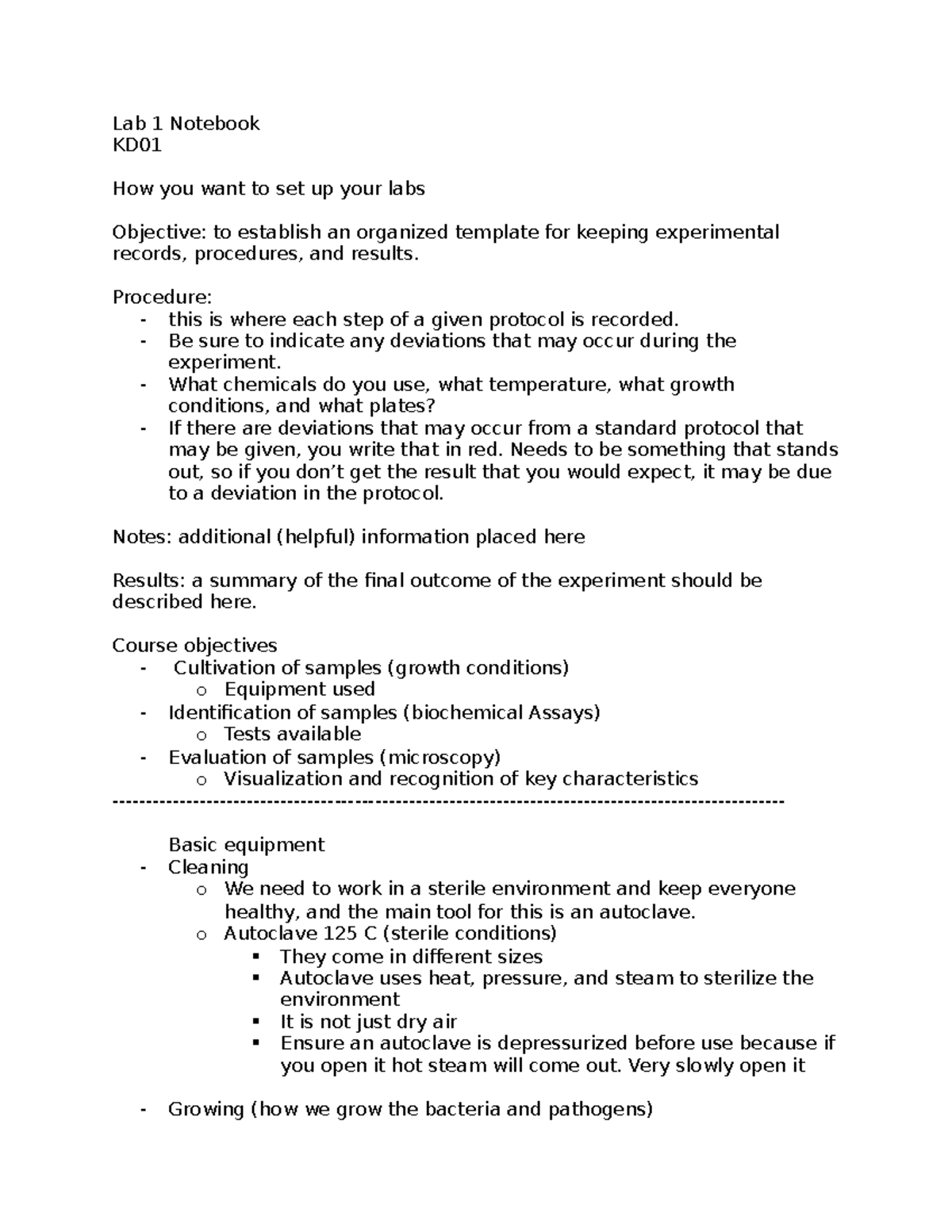 Lab 1 Notebook: Experimental Setup and Record Keeping Guidelines - Studocu