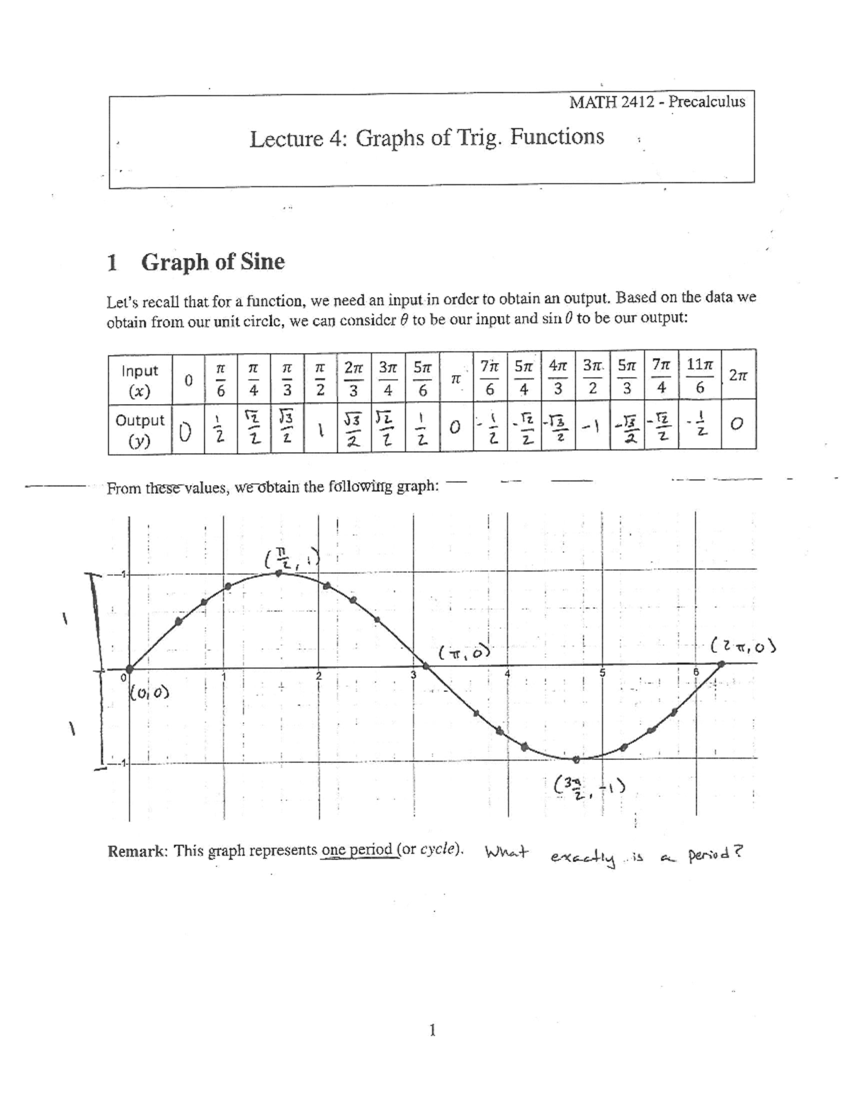 MATH 2412 Precalculus Final Exam Study Guide: Trig Functions and Graphs ...