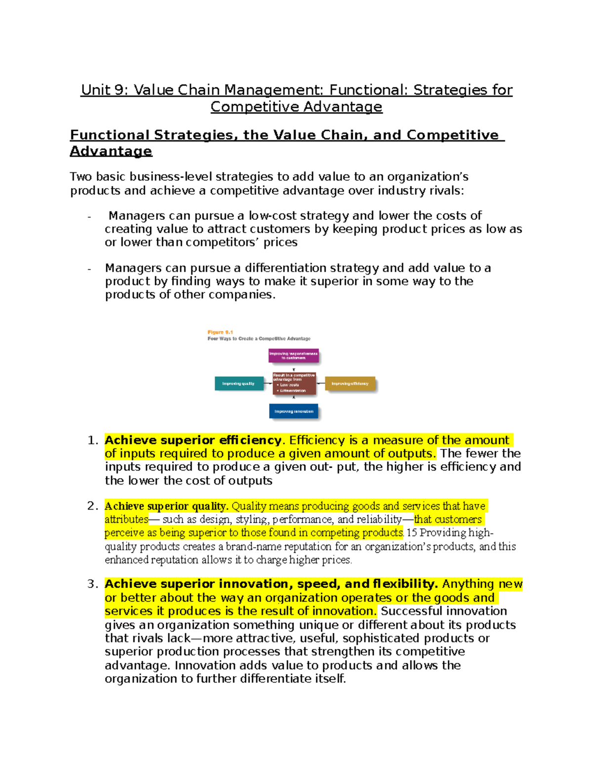 Unit 9 - Strategies for Competitive Advantage in Value Chain Management ...
