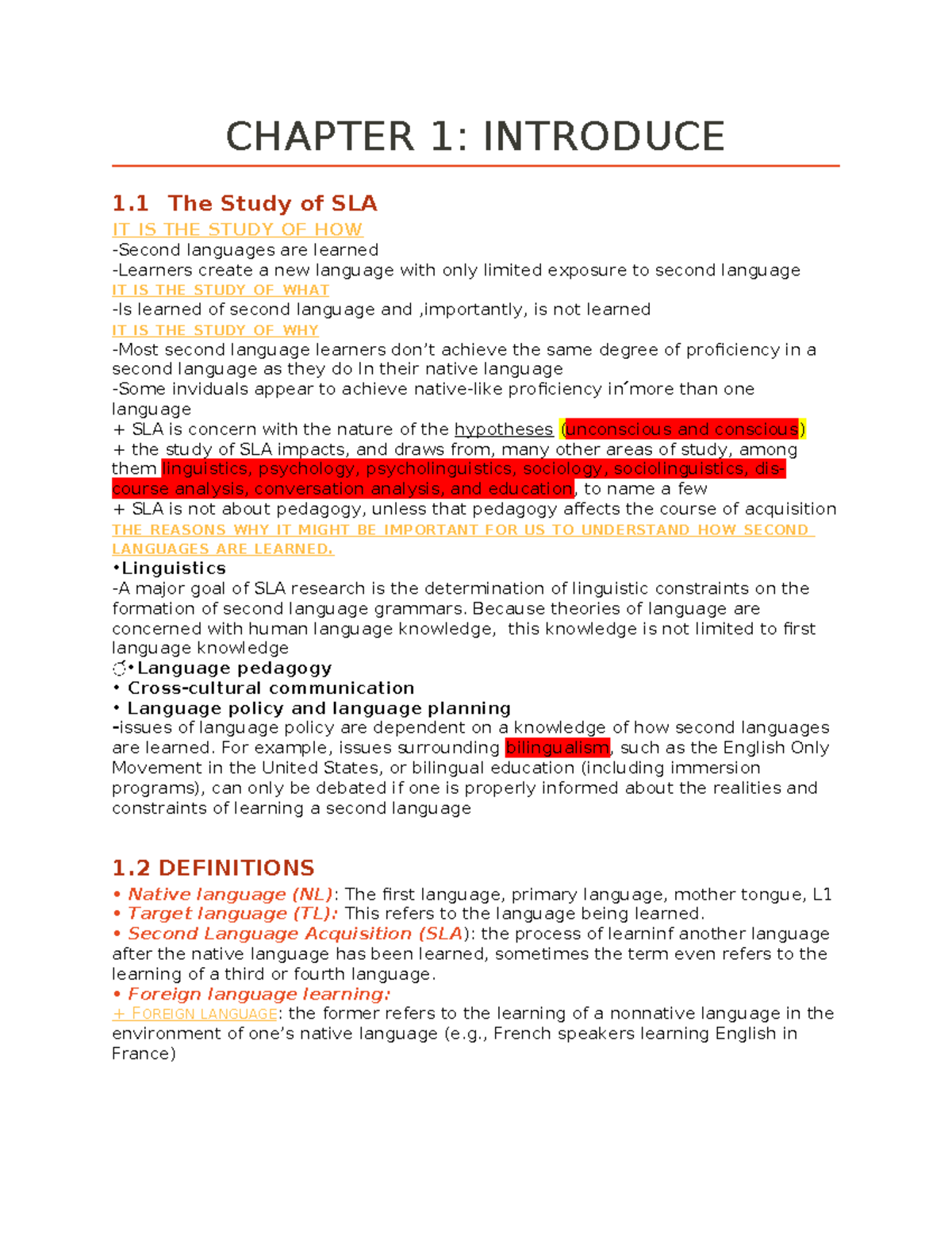 SLA 101: Chapter 1 - Introduction to Second Language Acquisition - Studocu