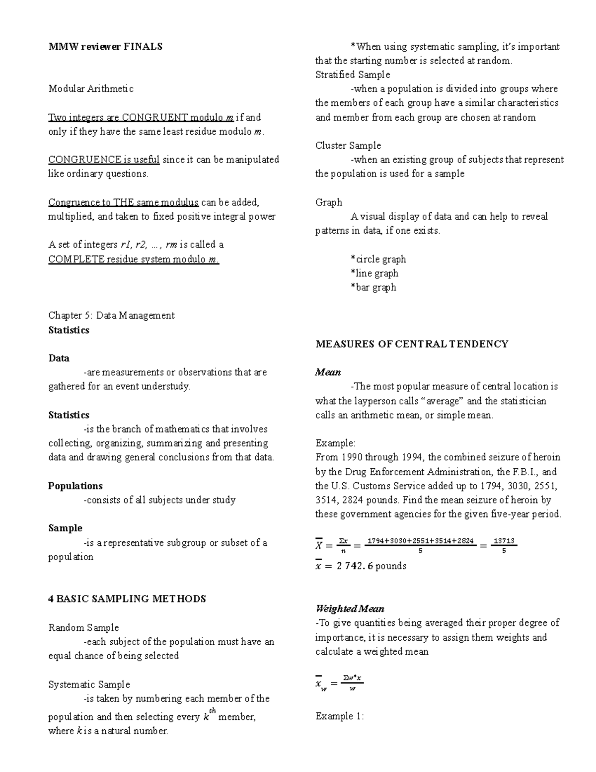 MMW Final Exam Reviewer: Key Topics and Notes on Data Management - Studocu