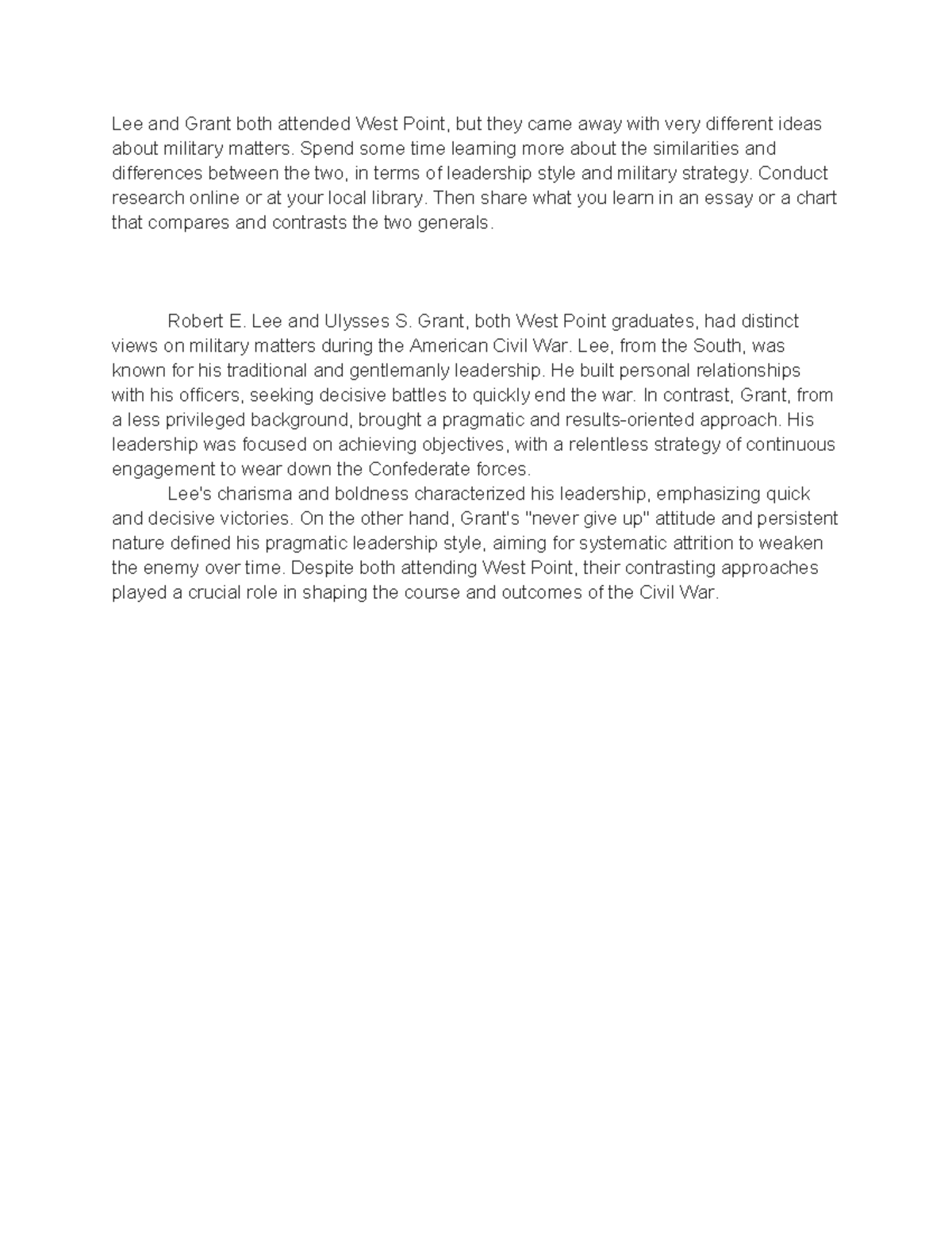 4.4 Essay Notes: Comparing Leadership Styles of Lee and Grant - Studocu