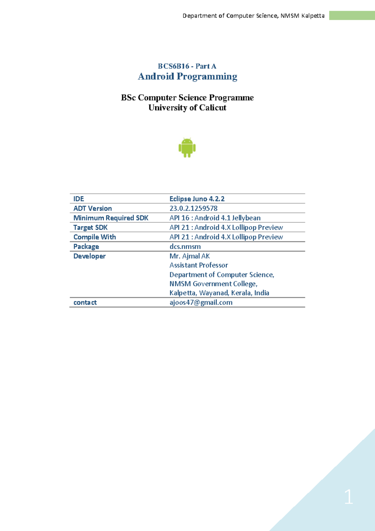 BCS6B16 Part A: Android Programming Examples and Code Snippets - Studocu