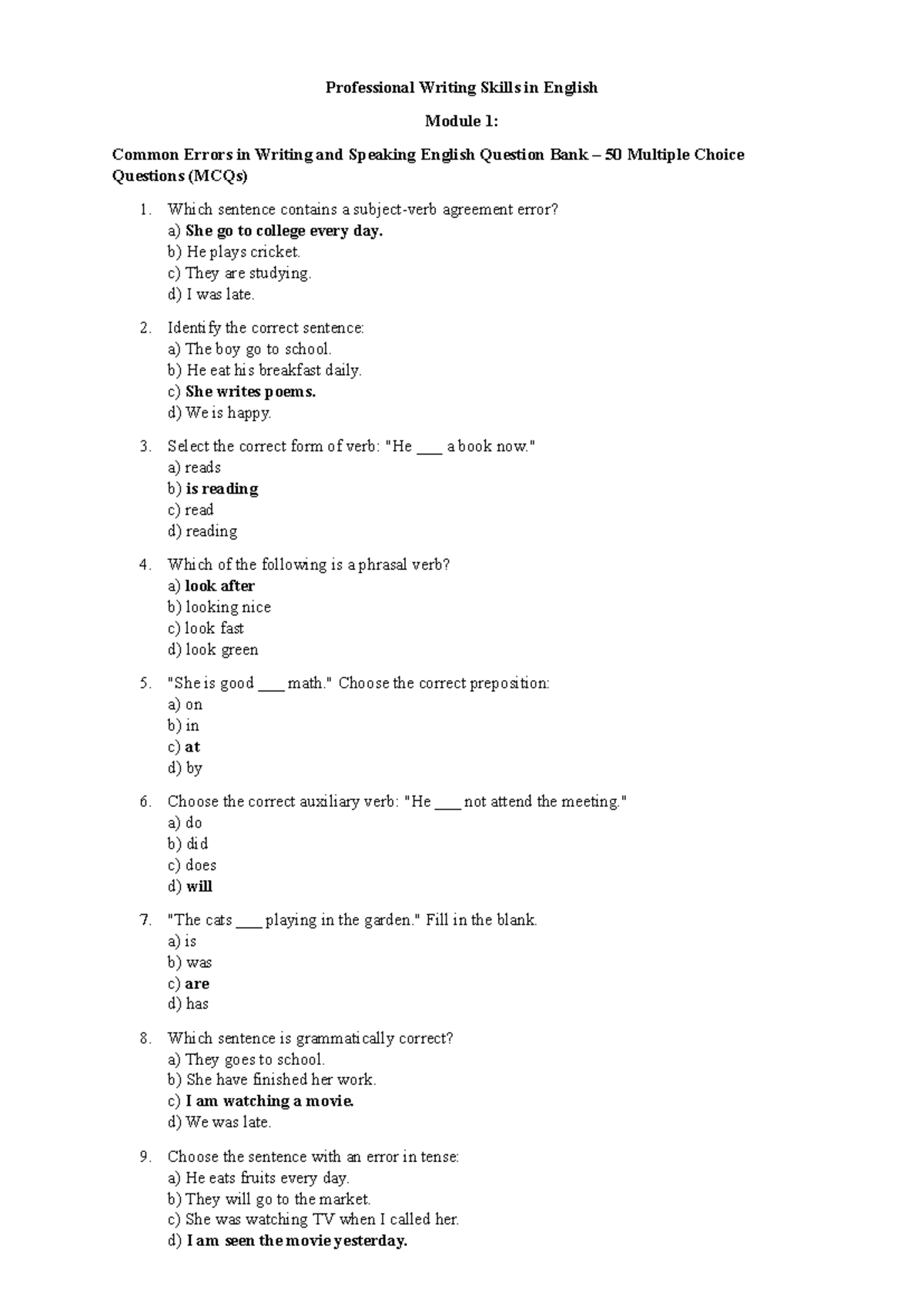 Professional Writing Skills in English: Common Errors MCQ Question Bank ...