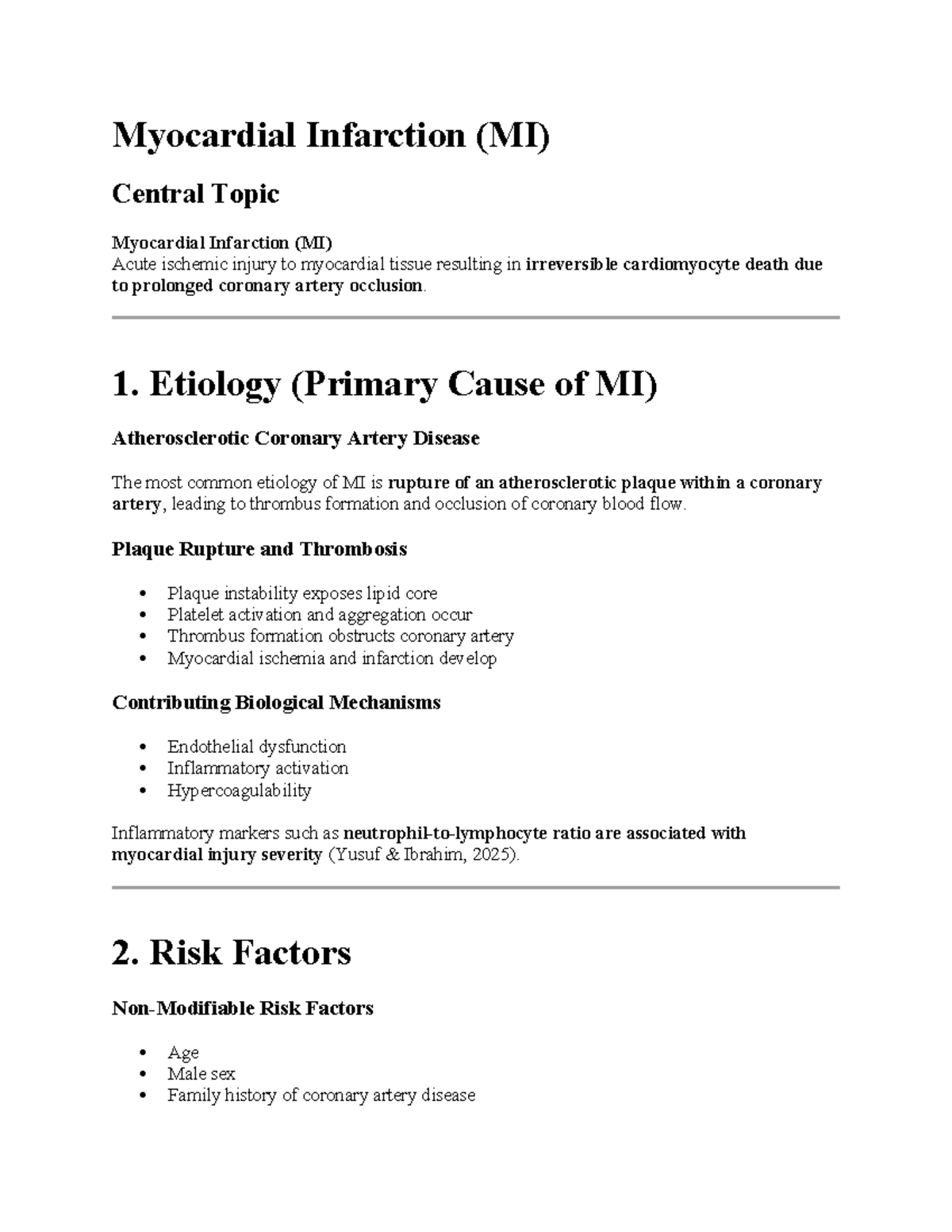 Myocardial Infarction (MI): Causes, Risks, and Treatment Options - Studocu