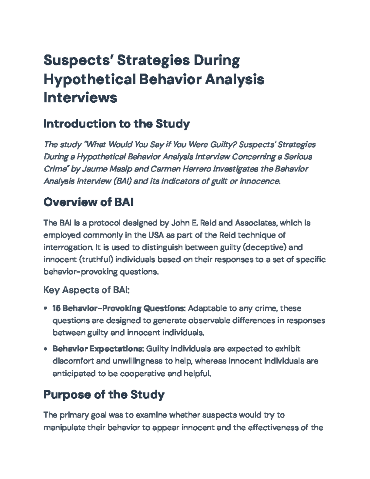 Analysis of Suspects’ Strategies in Behavior Analysis Interviews (BAI ...