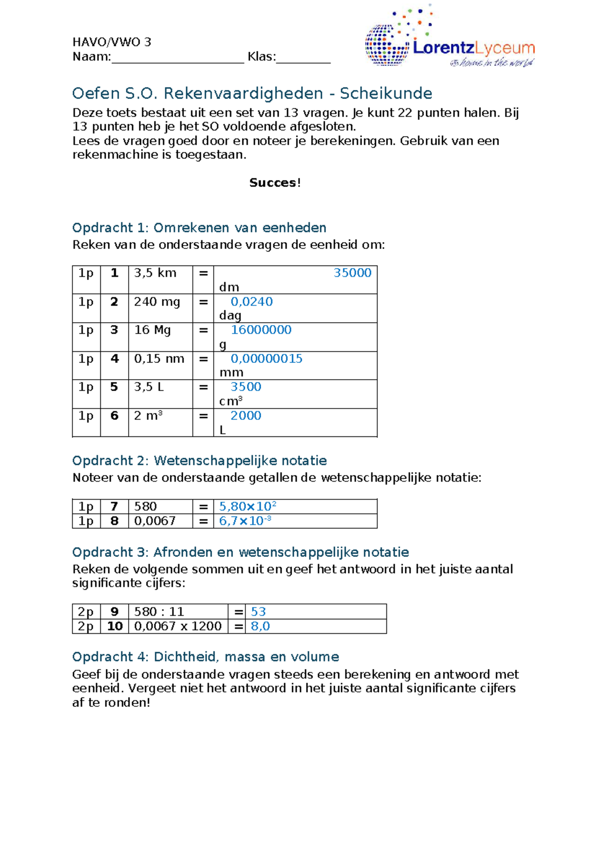 Oefen S.O. Rekenvaardigheden Scheikunde - Antwoorden en Uitleg ...