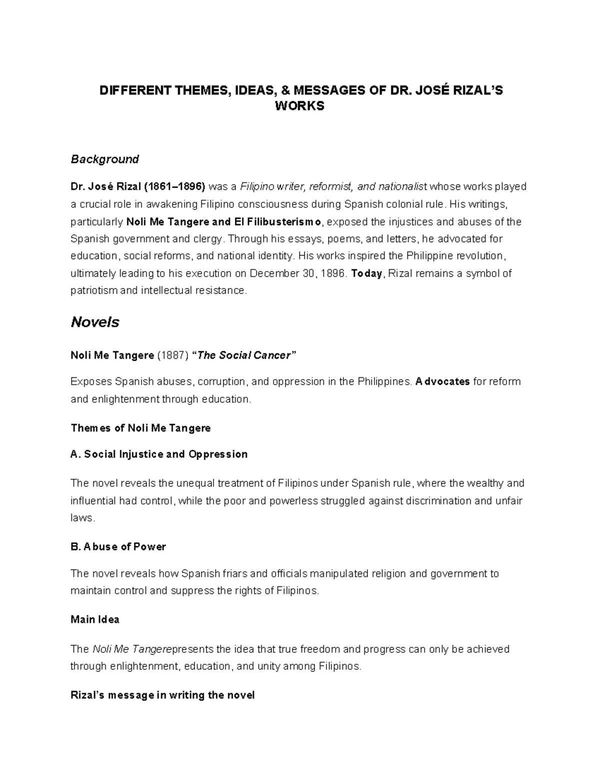 TF 10 - Themes and Messages in Dr. José Rizal's Works - Studocu