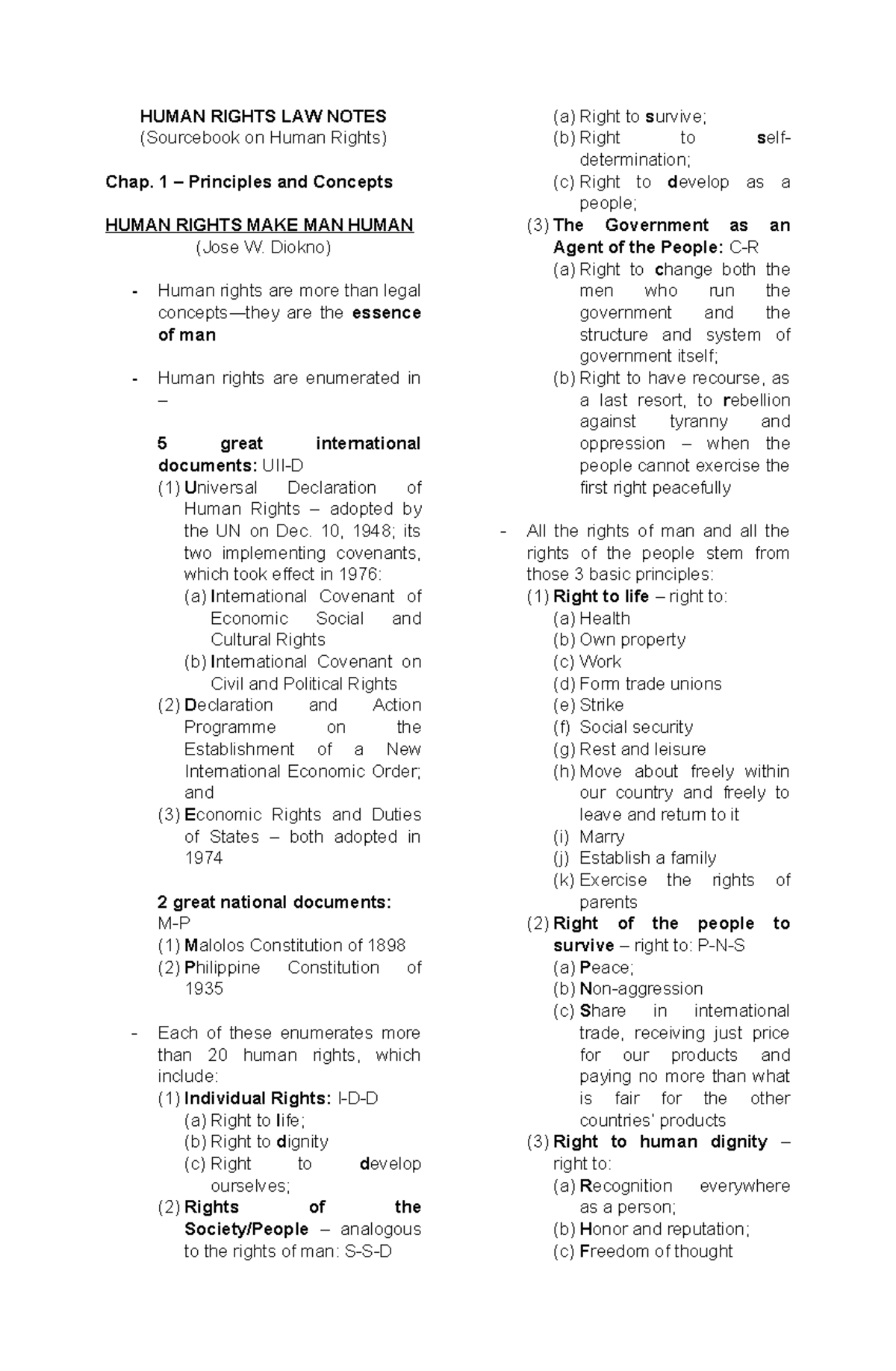 HUMAN RIGHTS LAW NOTES: Principles and Concepts Overview - Studocu