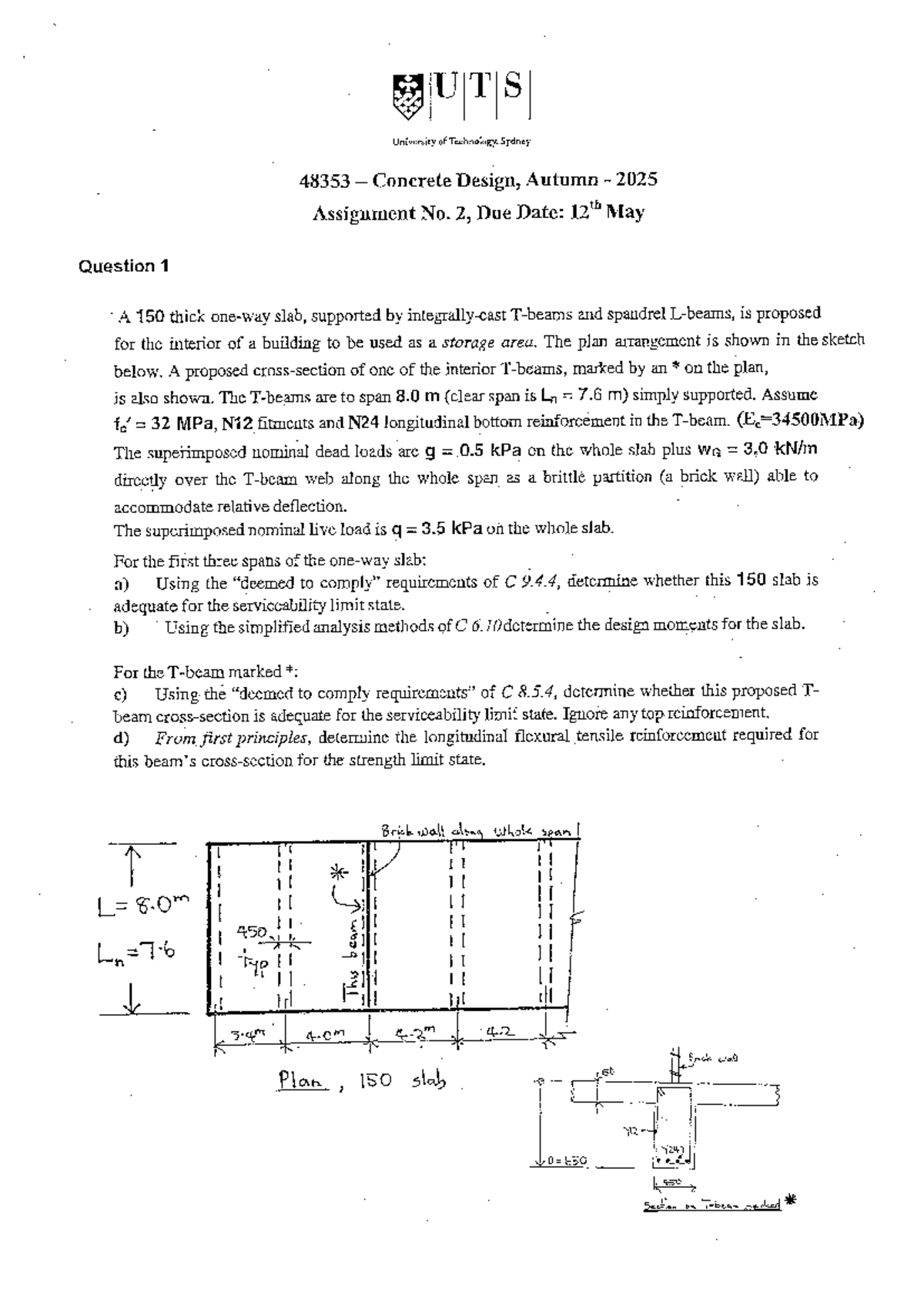 48353 Concrete Design Assignment 2 - Serviceability & Strength Analysis ...