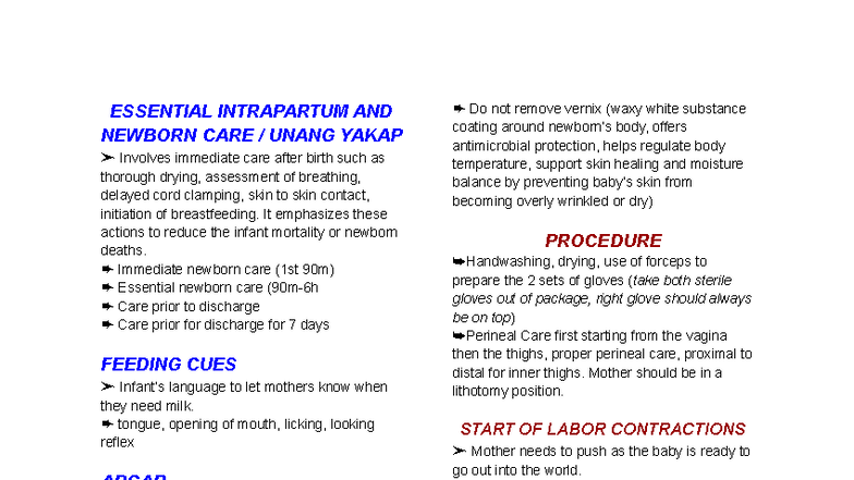 EINC - Essential Intrapartum & Newborn Care Guidelines - Studocu