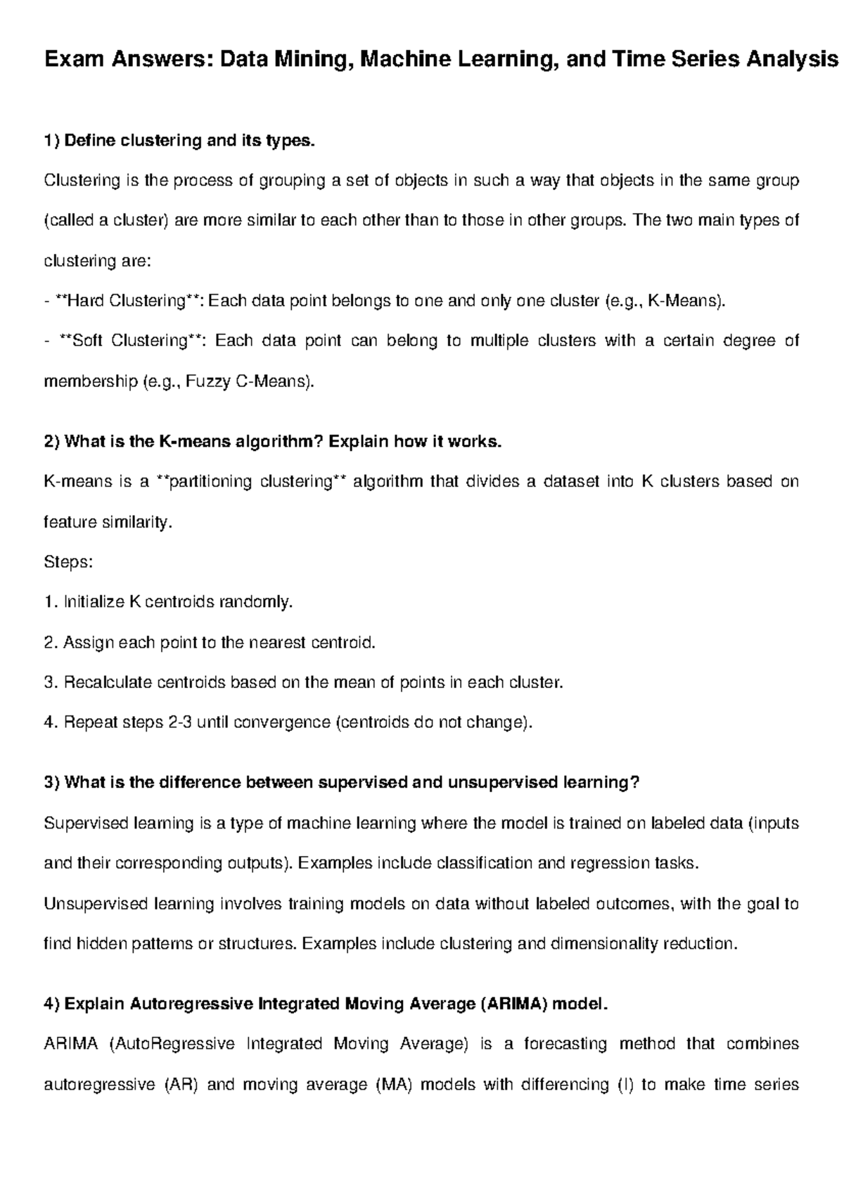 Exam answers: Data mining, machine learning, and time series analysis ...