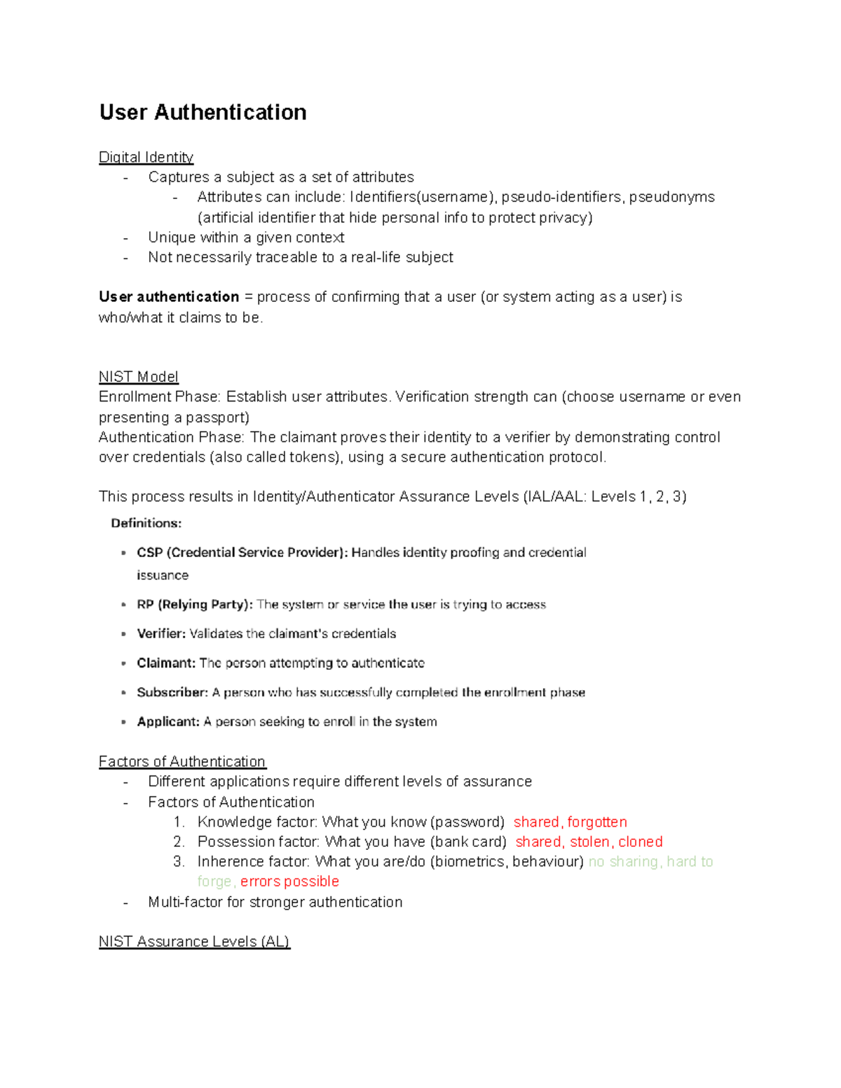 User Authentication and Security Protocols - Notes (CS101) - Studeersnel