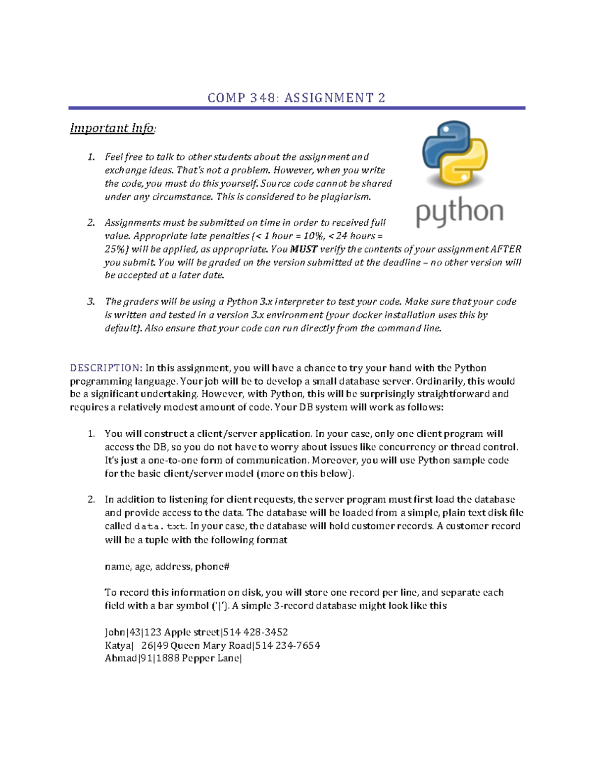 COMP 348: A2 - Assignment 2 Guidelines and Requirements - Studocu