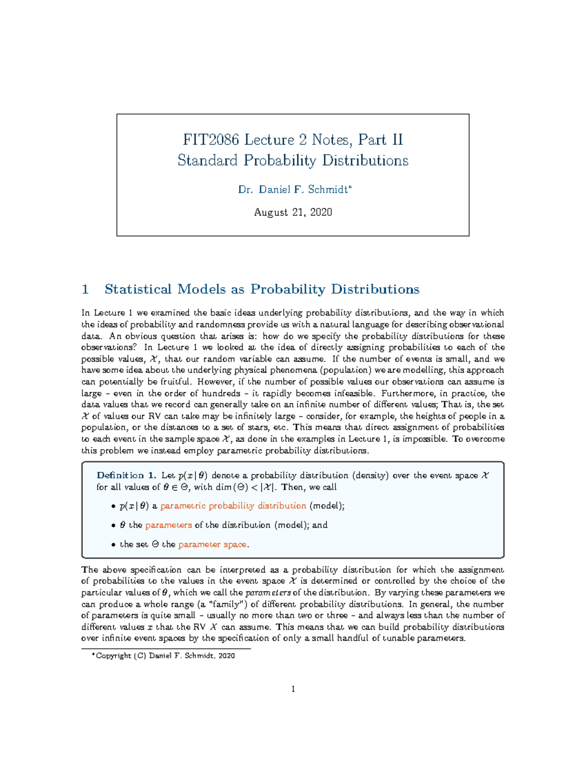FIT2086 Lecture 2 Notes: Standard Probability Distributions - Studocu