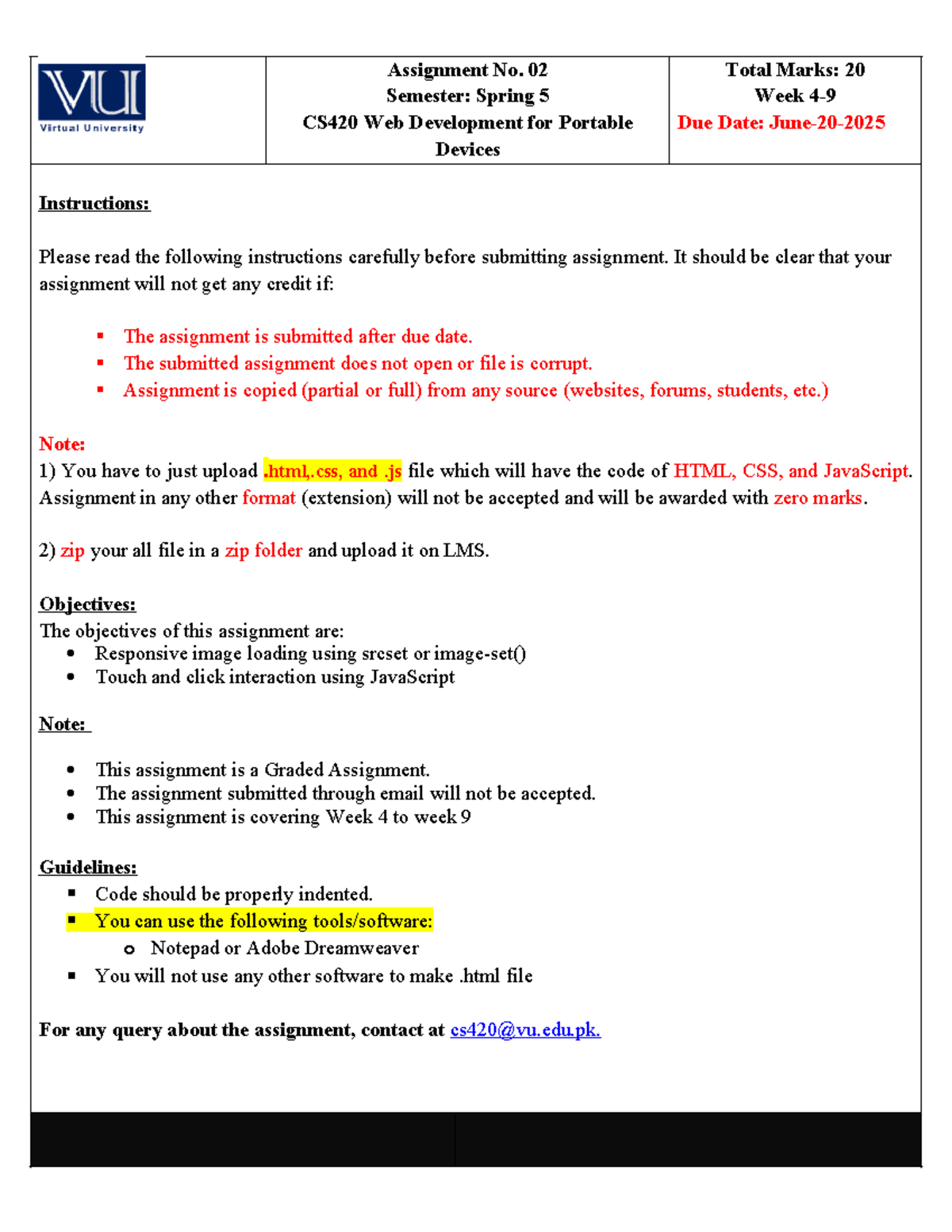 CS420 Assignment 02: Web Development for Portable Devices - Studocu