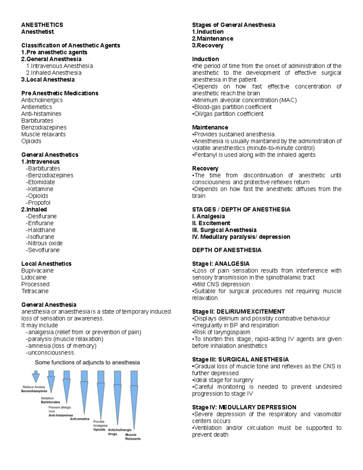 Anesthetics Lecture Notes: Classifications & Mechanisms Explained - Studocu