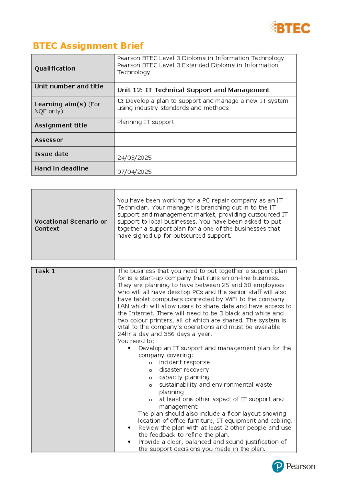 Assignment 3 LA C - talks about IT networks and infracstuecure - BTEC ...