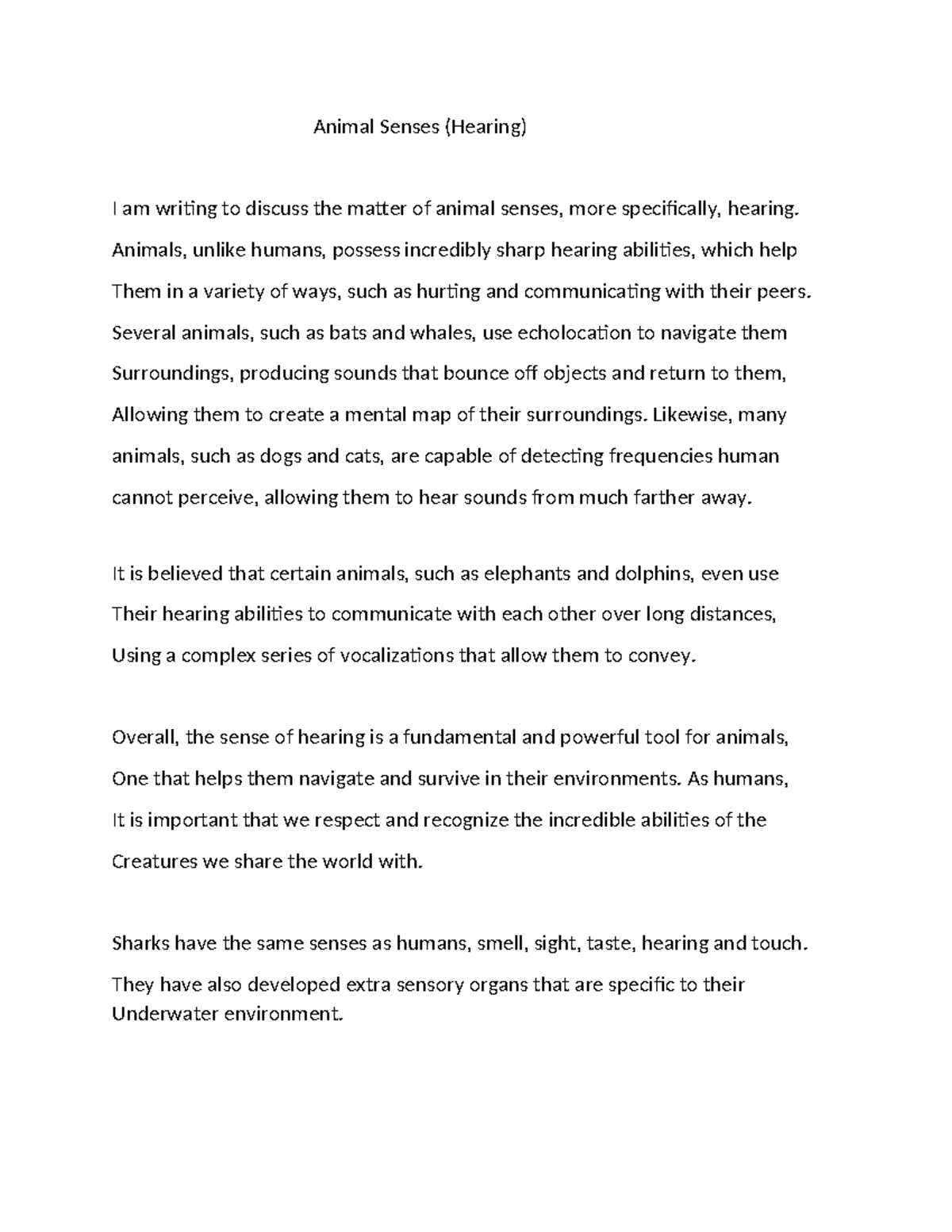 Animal Senses: The Power of Hearing in Wildlife - Studocu