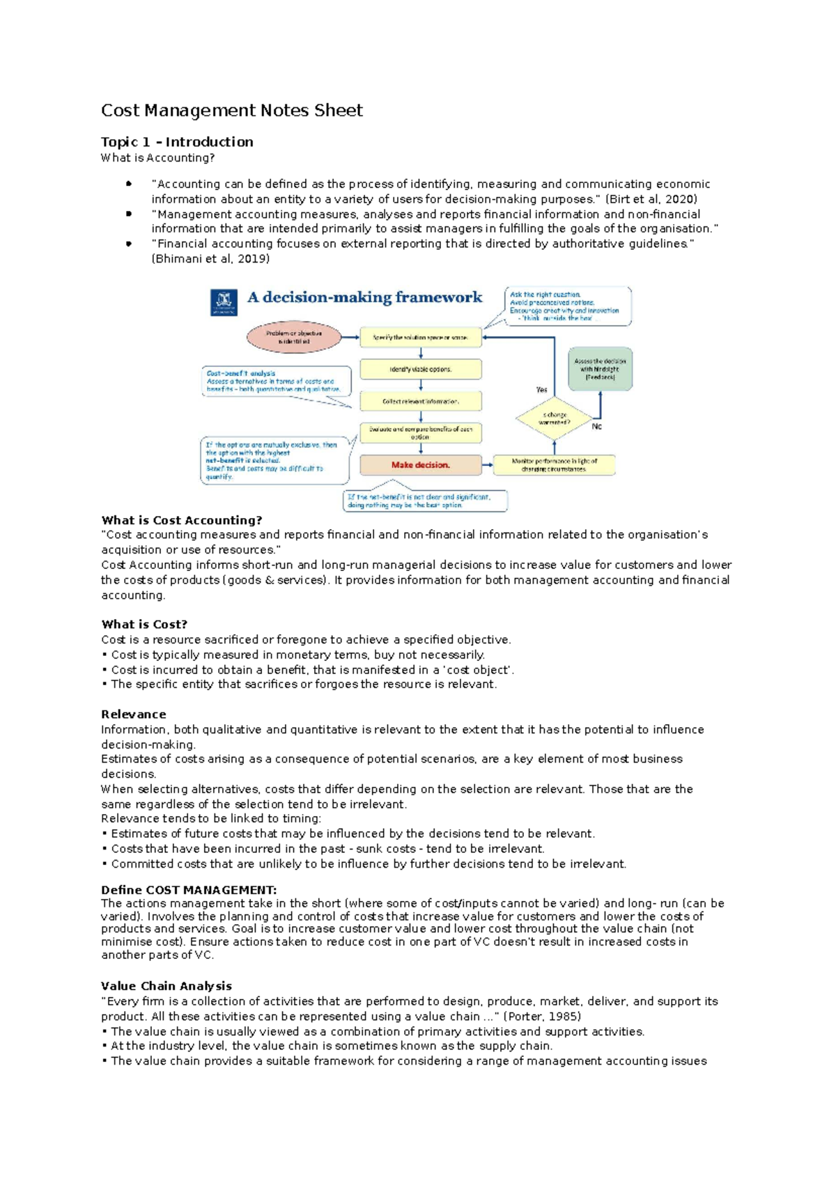 Cost Management Notes - Topic 1: Introduction to Accounting - Studocu