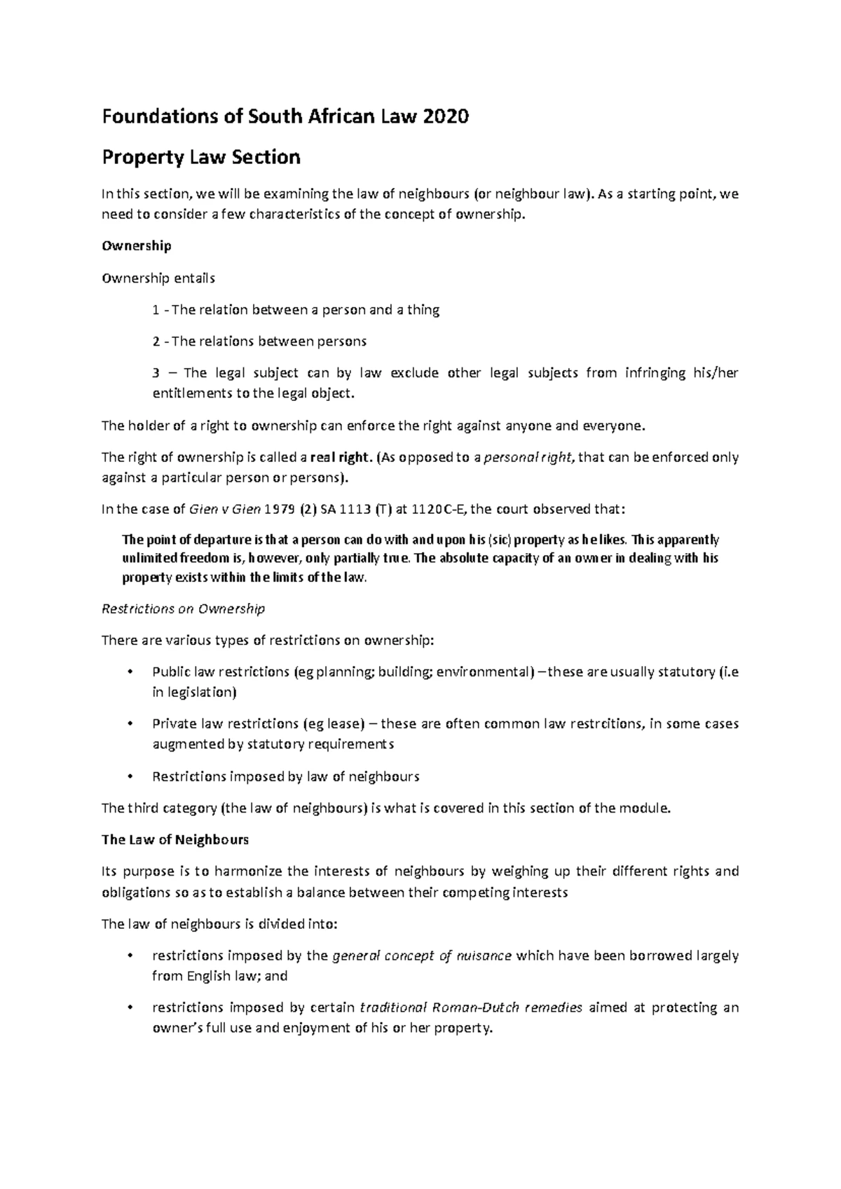 LAWS2PRP2 Property Law Module Outline & Key Concepts 2023 - Studocu