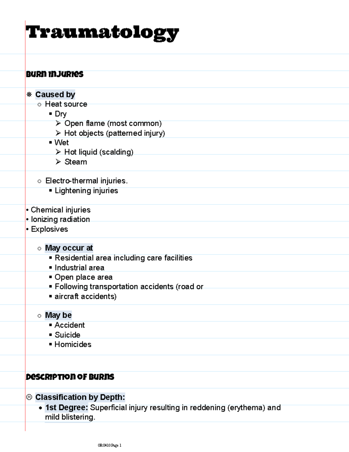GRG410 Traumatology Part 3: Study Notes on Burn Injuries - Studocu