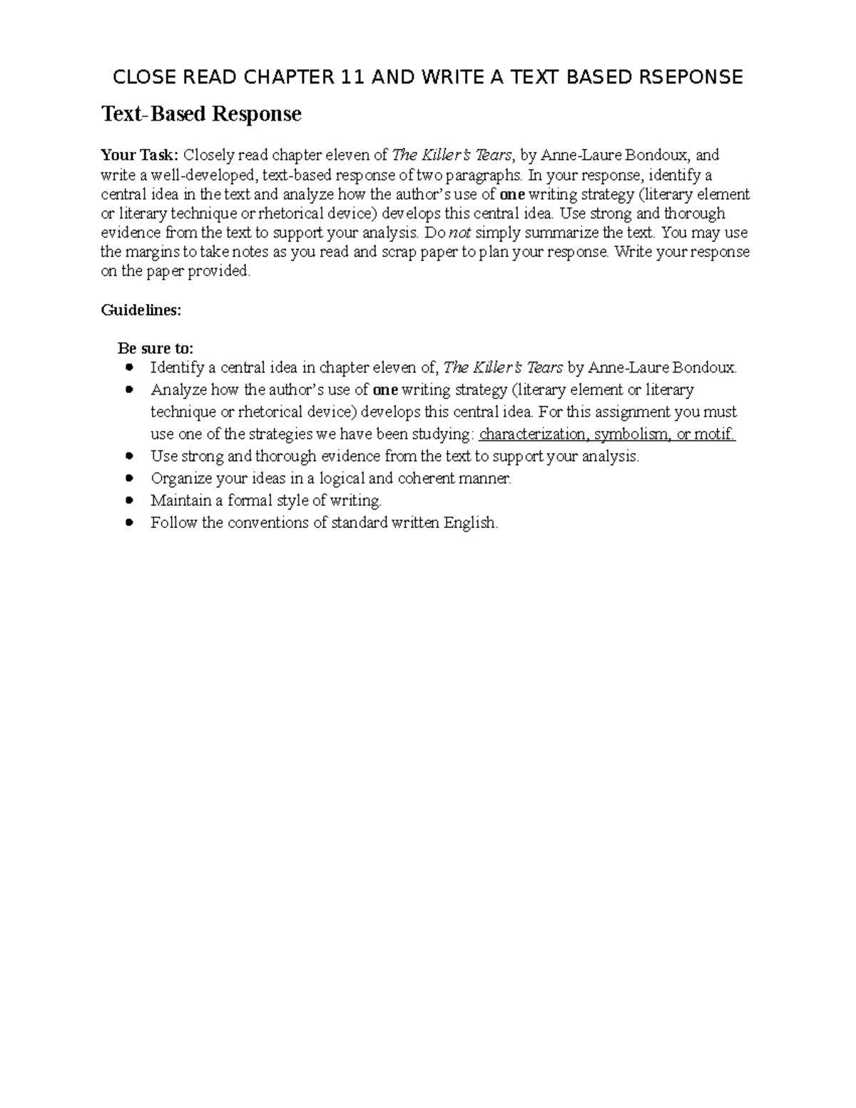 Text-Based Response Assignment for KT TBR: Chapter 11 Analysis - Studocu