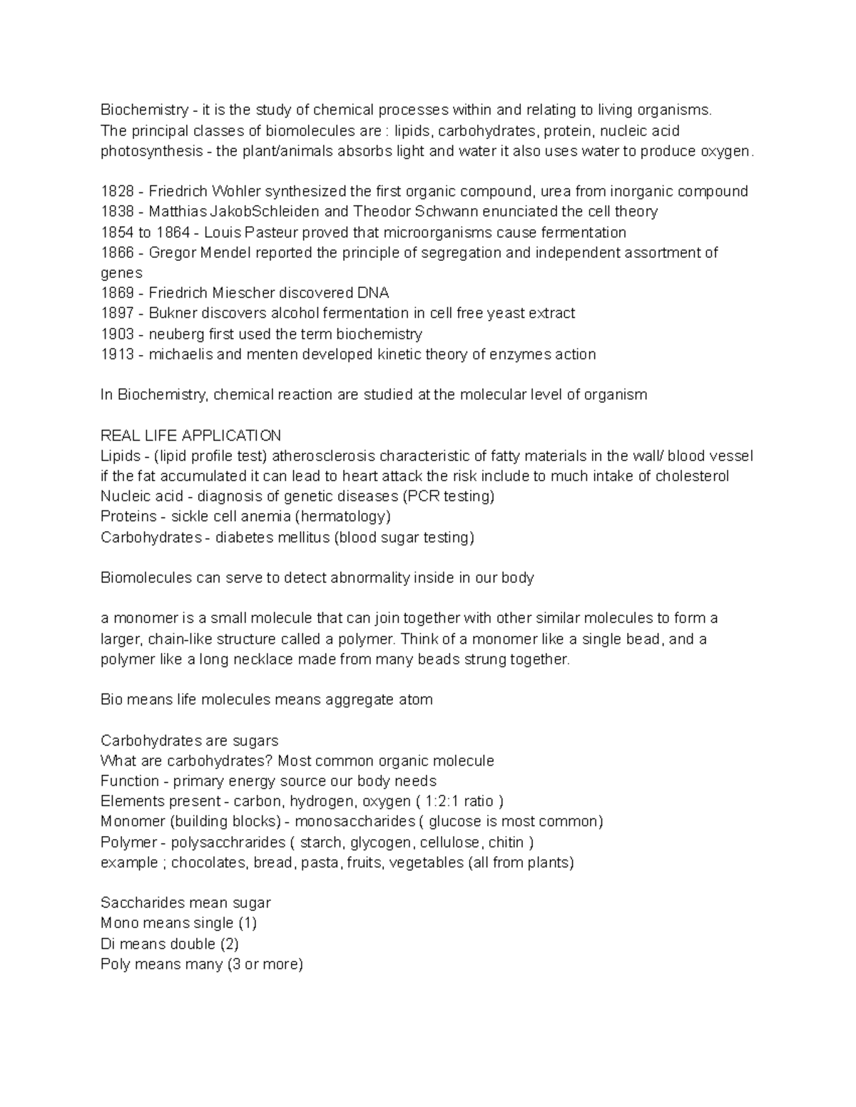 Note for BIOCHEM - Biochemistry - it is the study of chemical processes ...