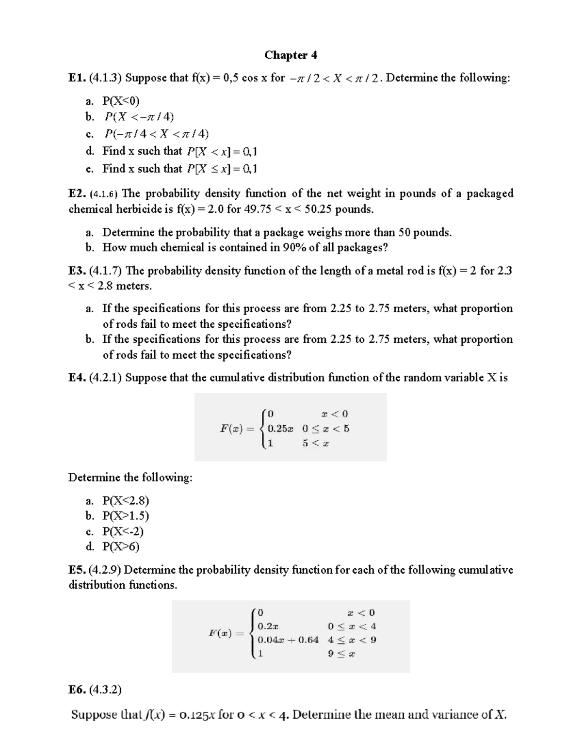 Chapter 4 - Probability Distributions and Calculations (E1-E12) - Studocu