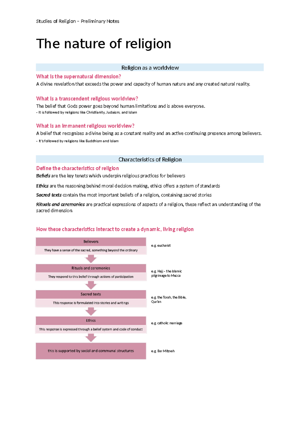 Studies of Religion (REL101) Preliminary Notes on Key Concepts - Studocu