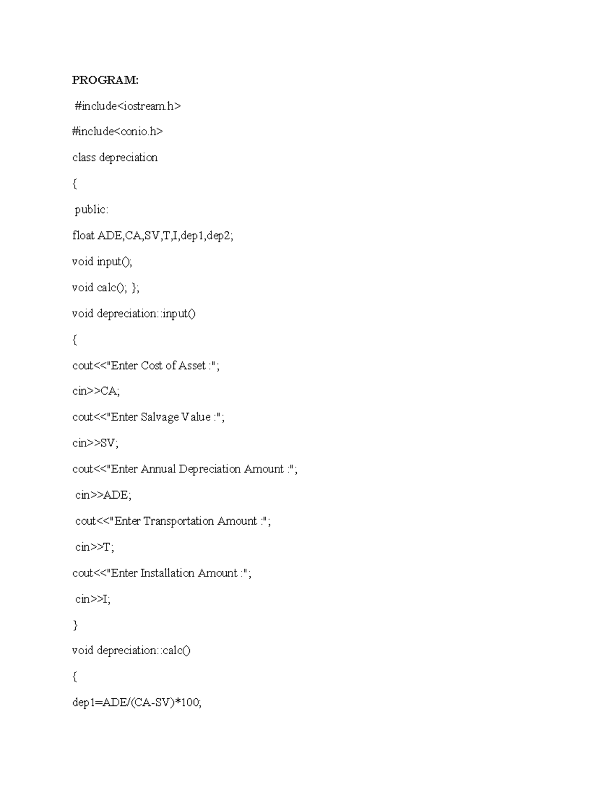 C++ Programs: Class Depreciation and Economic Calculations - Studocu