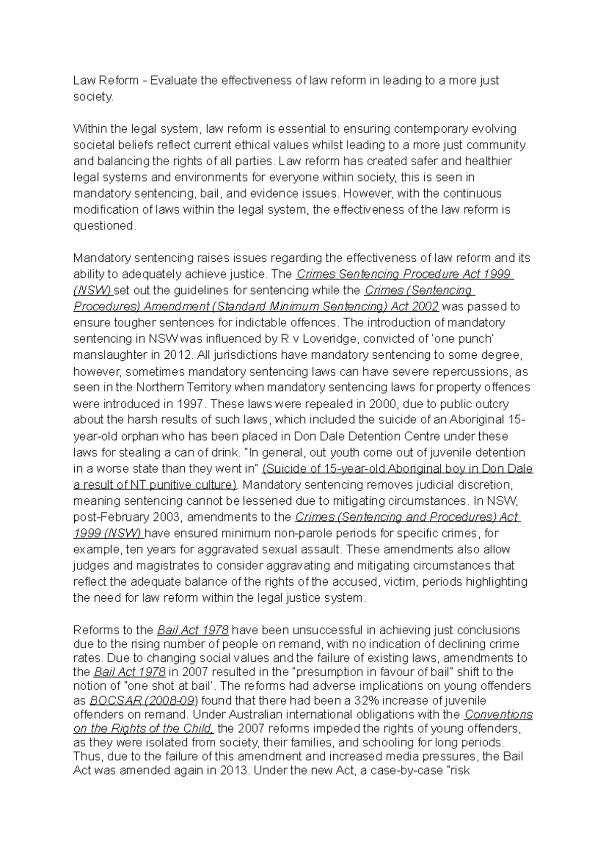 Legal Essay - Trial Law Reform - Law Reform - Evaluate the ...