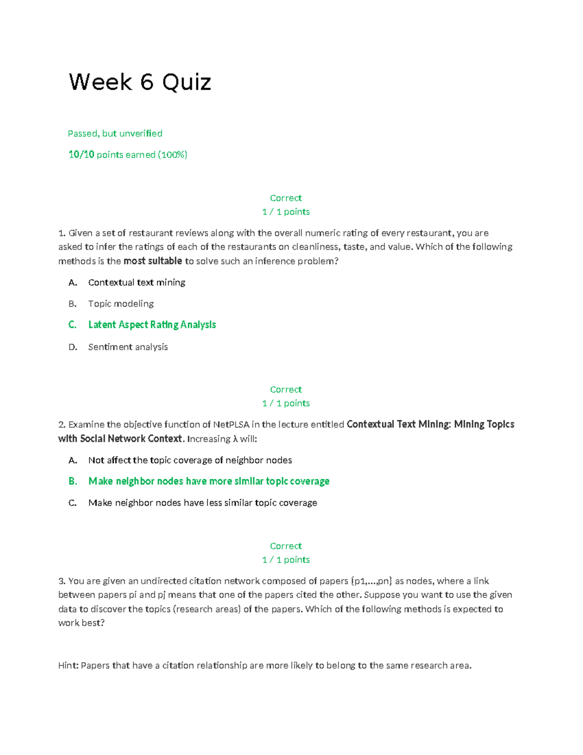 Week 6 Quiz - Contextual Text Mining Insights - Studocu