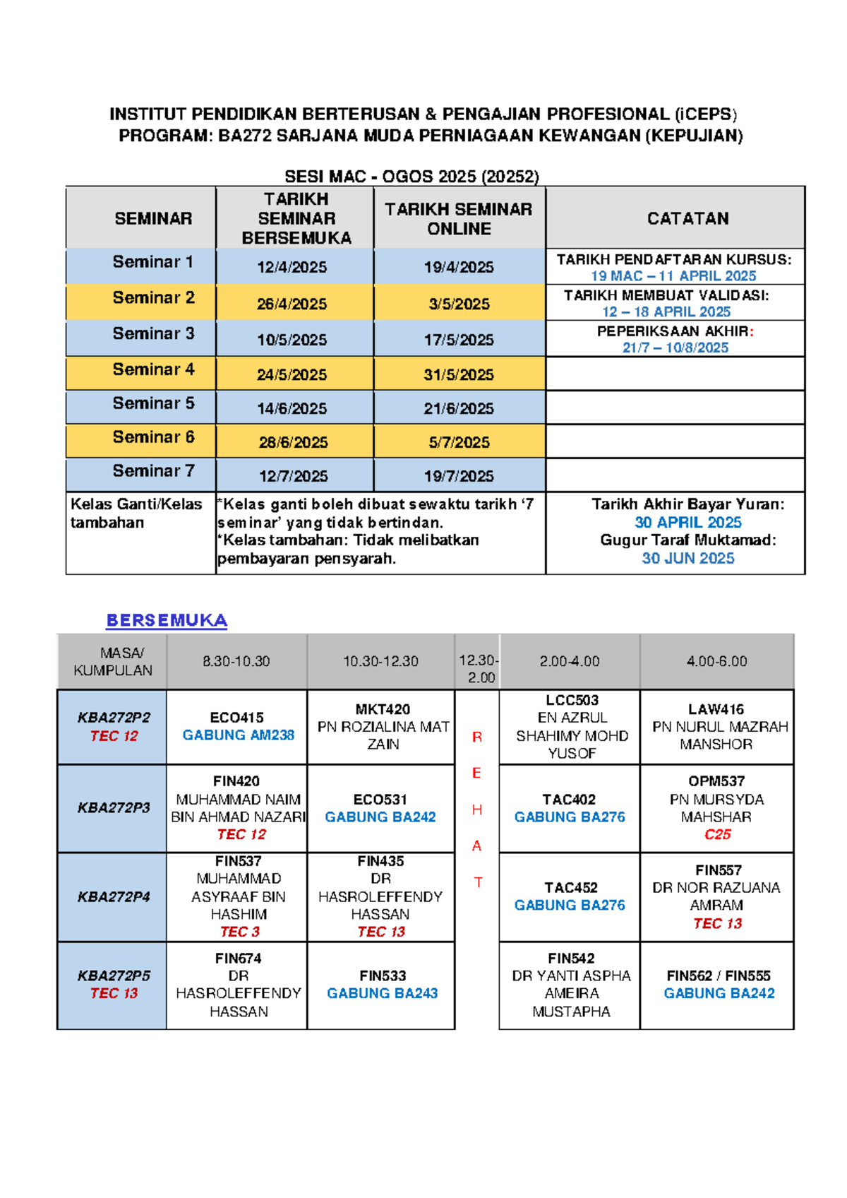 BA272 Seminar Schedule & Important Dates for 2025 - Studocu