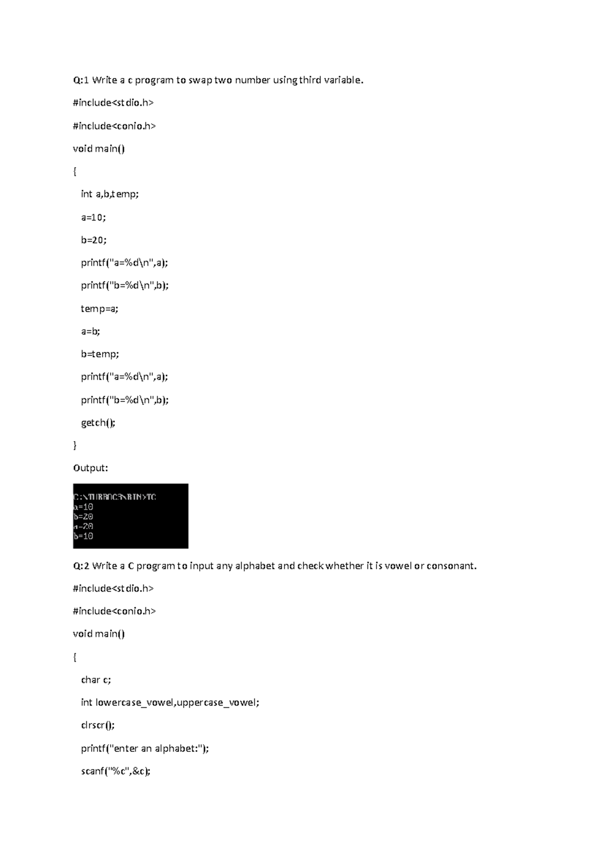 cppm practicle assignment - Q:1 Write a c program to swap two number ...