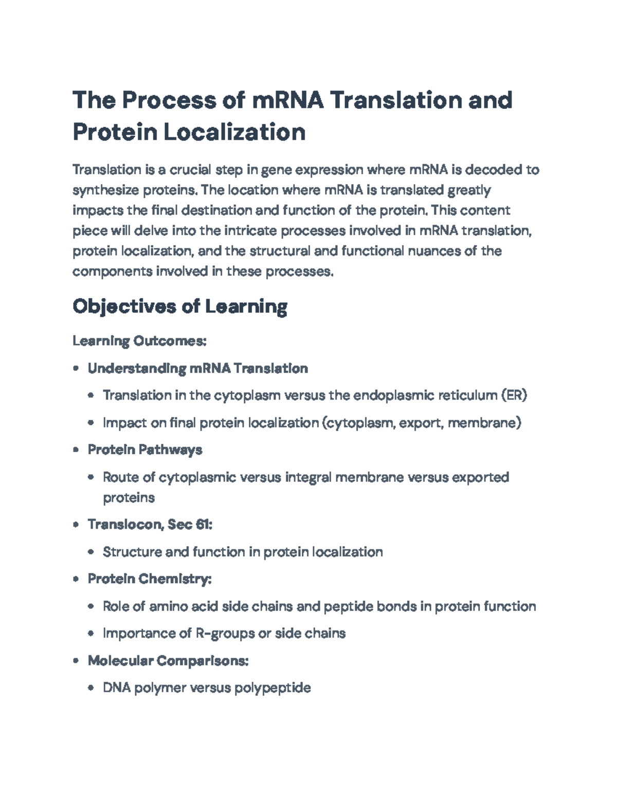 mRNA Translation and Protein Localization: Key Processes and Pathways ...
