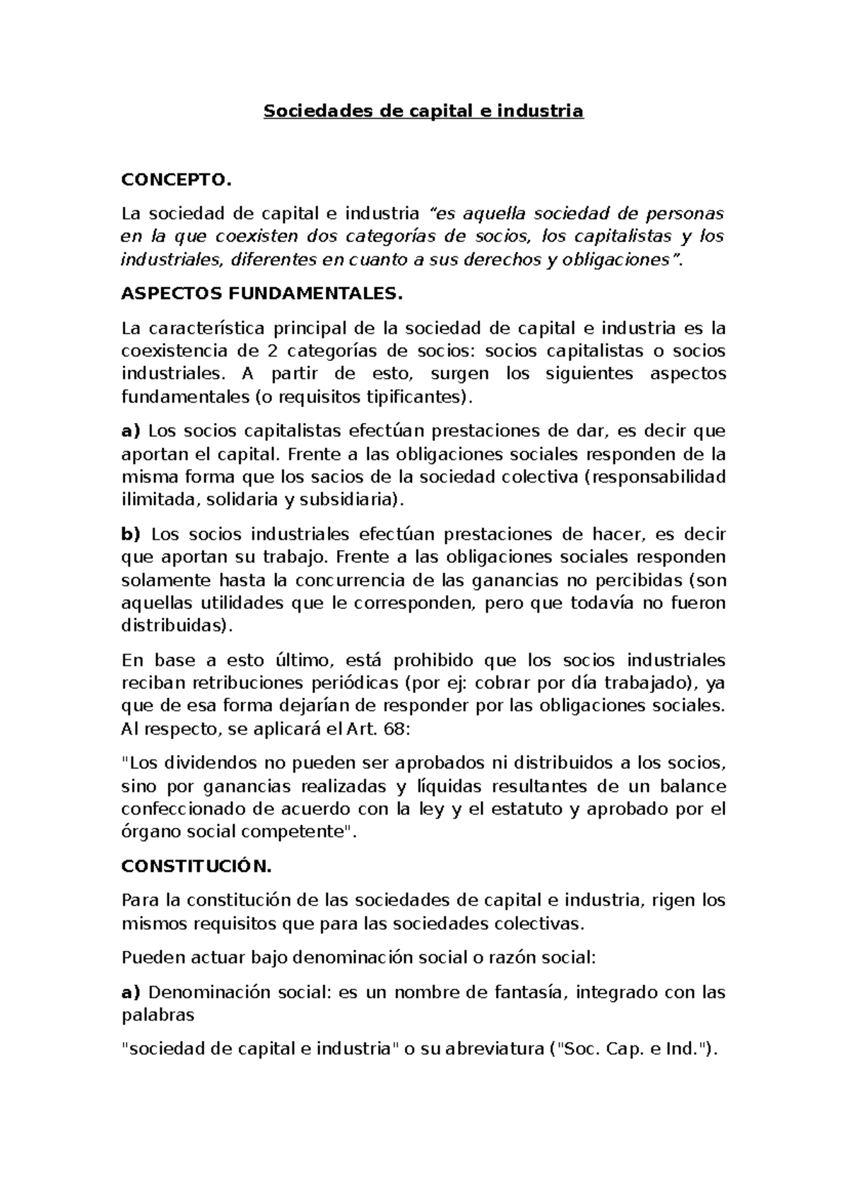 Sociedades de Capital e Industria: Conceptos y Aspectos Clave - Studocu