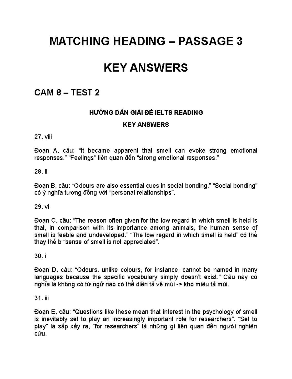 IELTS READING - KEY ANSWERS FOR PASSAGE 3 & TEST 2 SOLUTIONS - Studocu