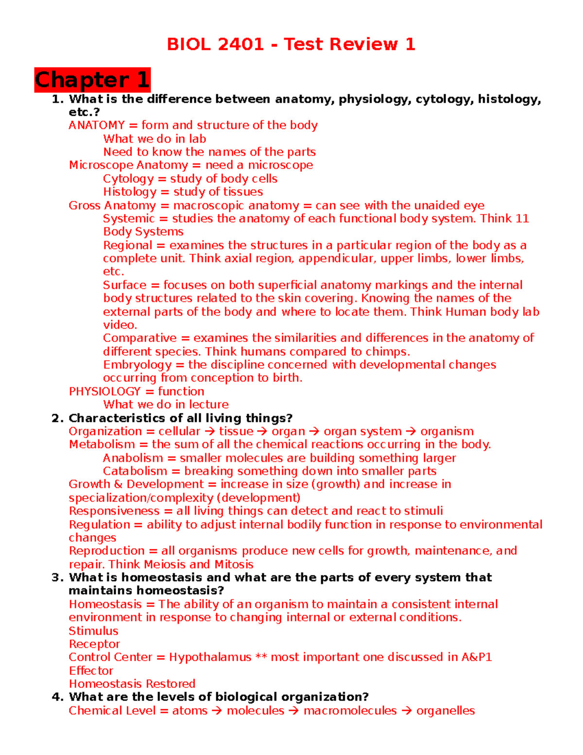 BIOL 2401 Test 1 Comprehensive Review Guide - Studocu