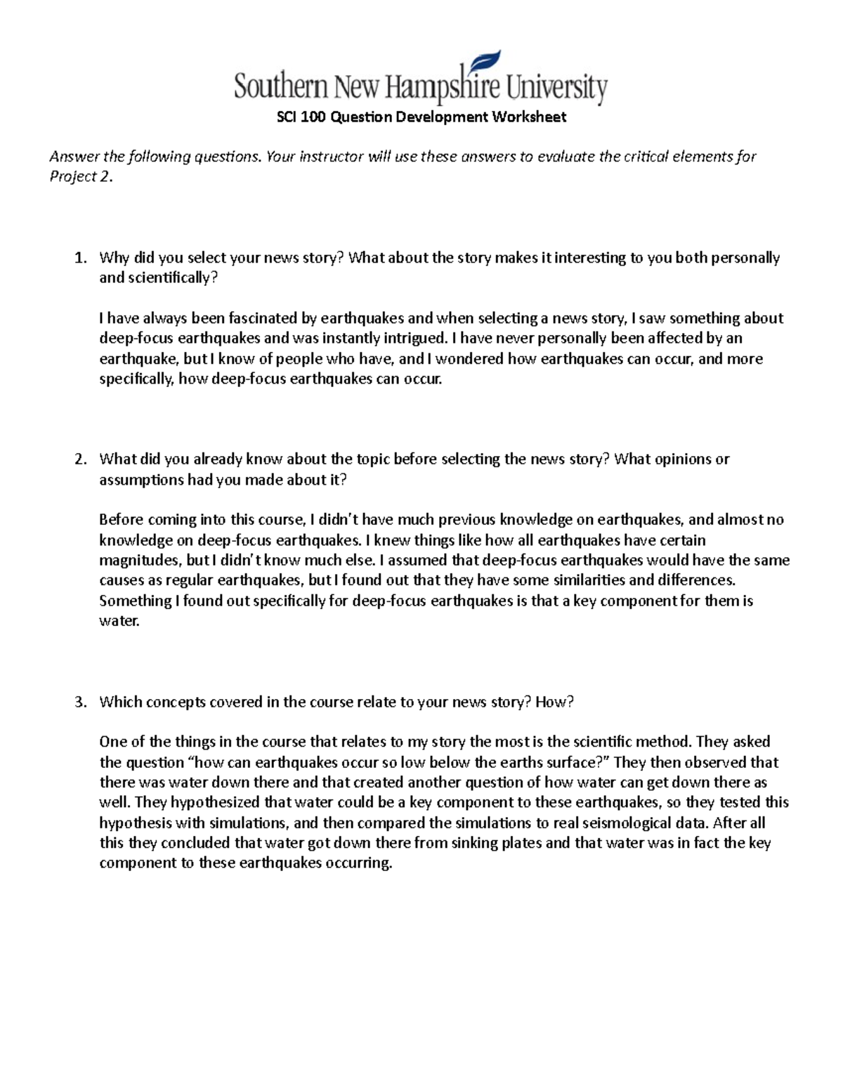 SCI 100 Question Development Worksheet - SCI 100 Question Development ...