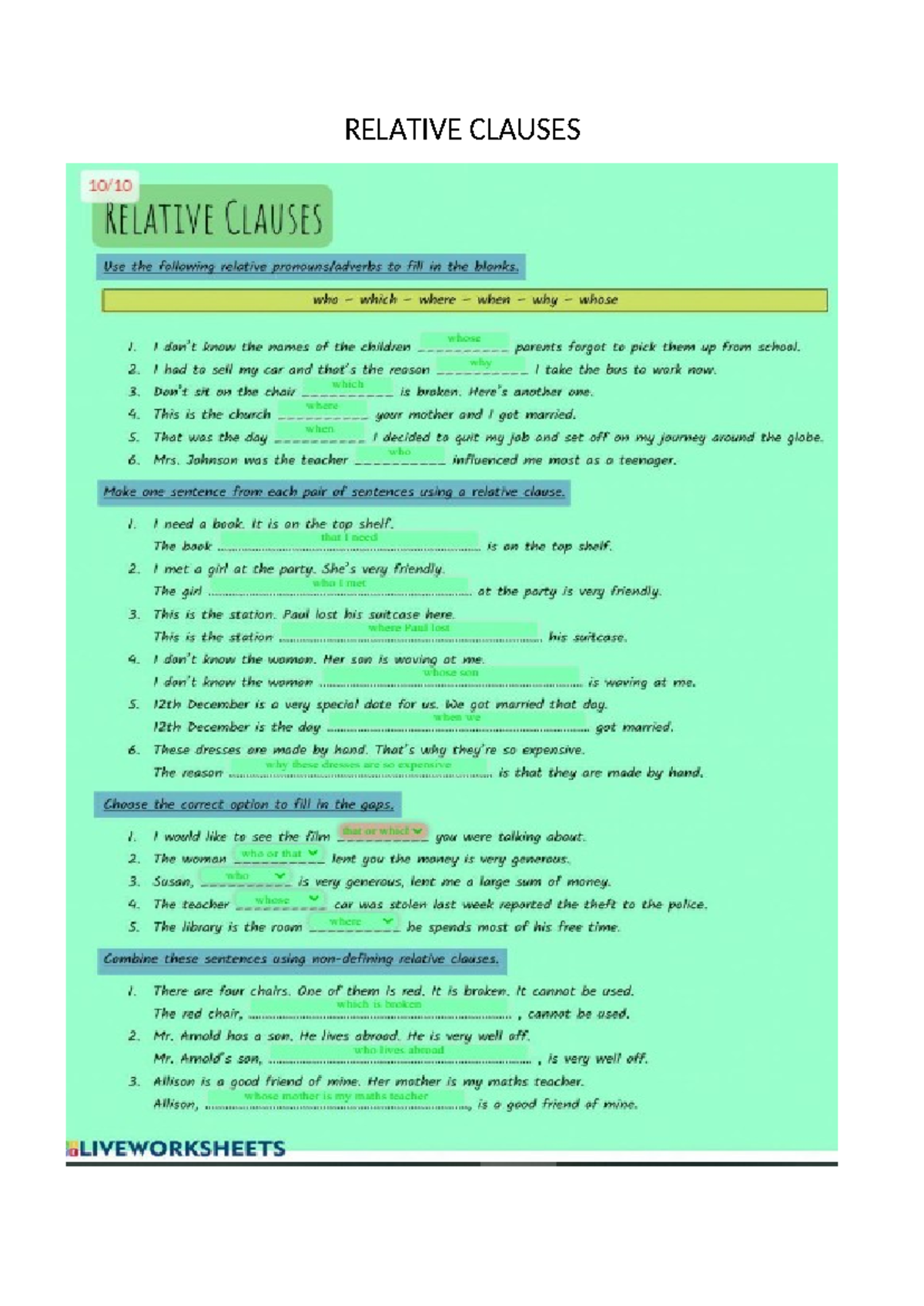 TASK 01 Graded - EJERCICIOS - RELATIVE CLAUSES RELATIVE CLAUSES Use the ...