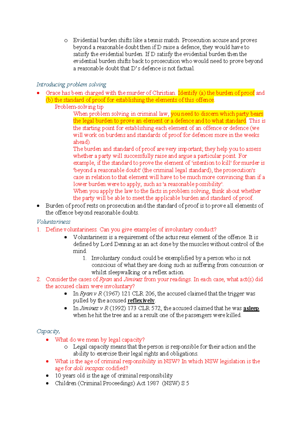 70114 Criminal Law & Procedure: Burden of Proof & Voluntariness Notes ...