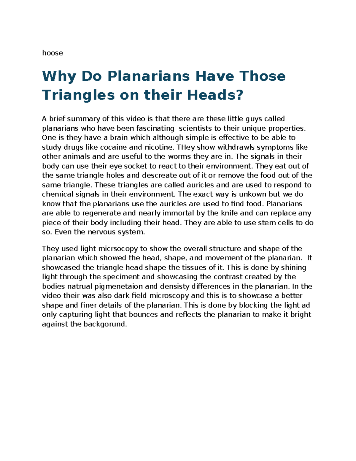Why Do Planarians Have Triangles on Their Heads? (BIO 101) - Studocu