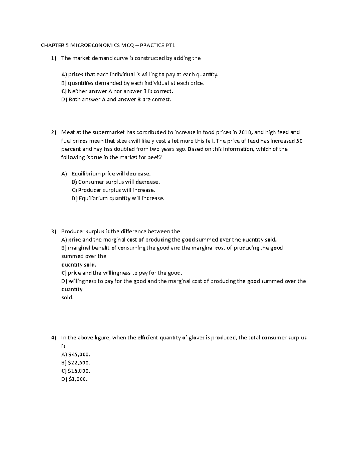 Microeconomics MCQ Practice - Chapter 5 - Studocu