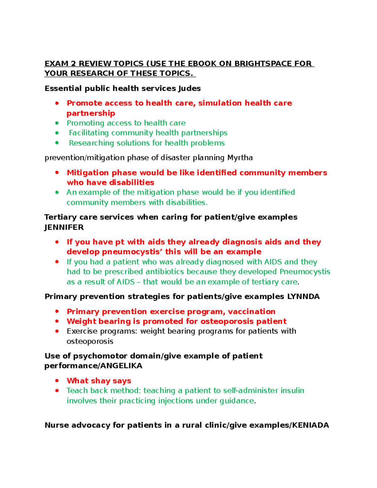 EXAM 2 REVIEW: Community Health Topics and Strategies - Studocu