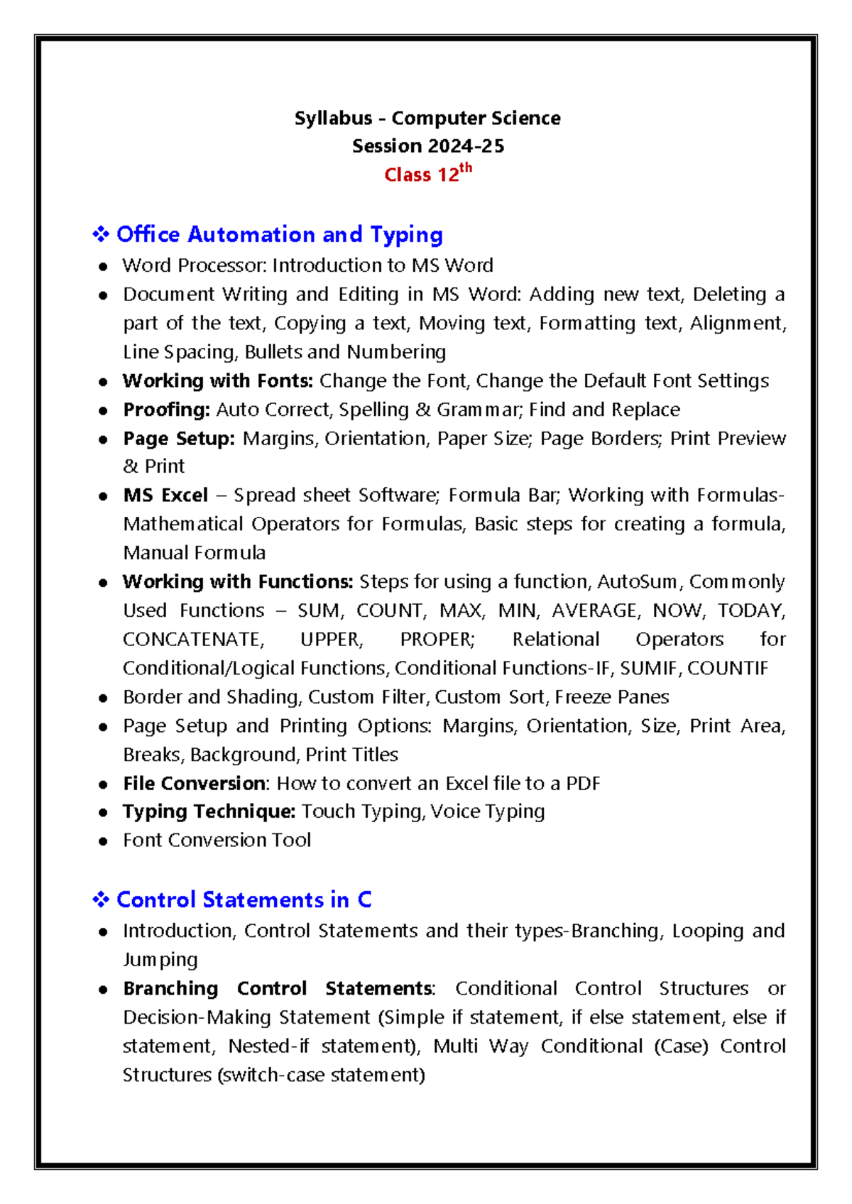 1711450105 12th Computer Science Syllabus 2024-25 - Syllabus - Computer ...