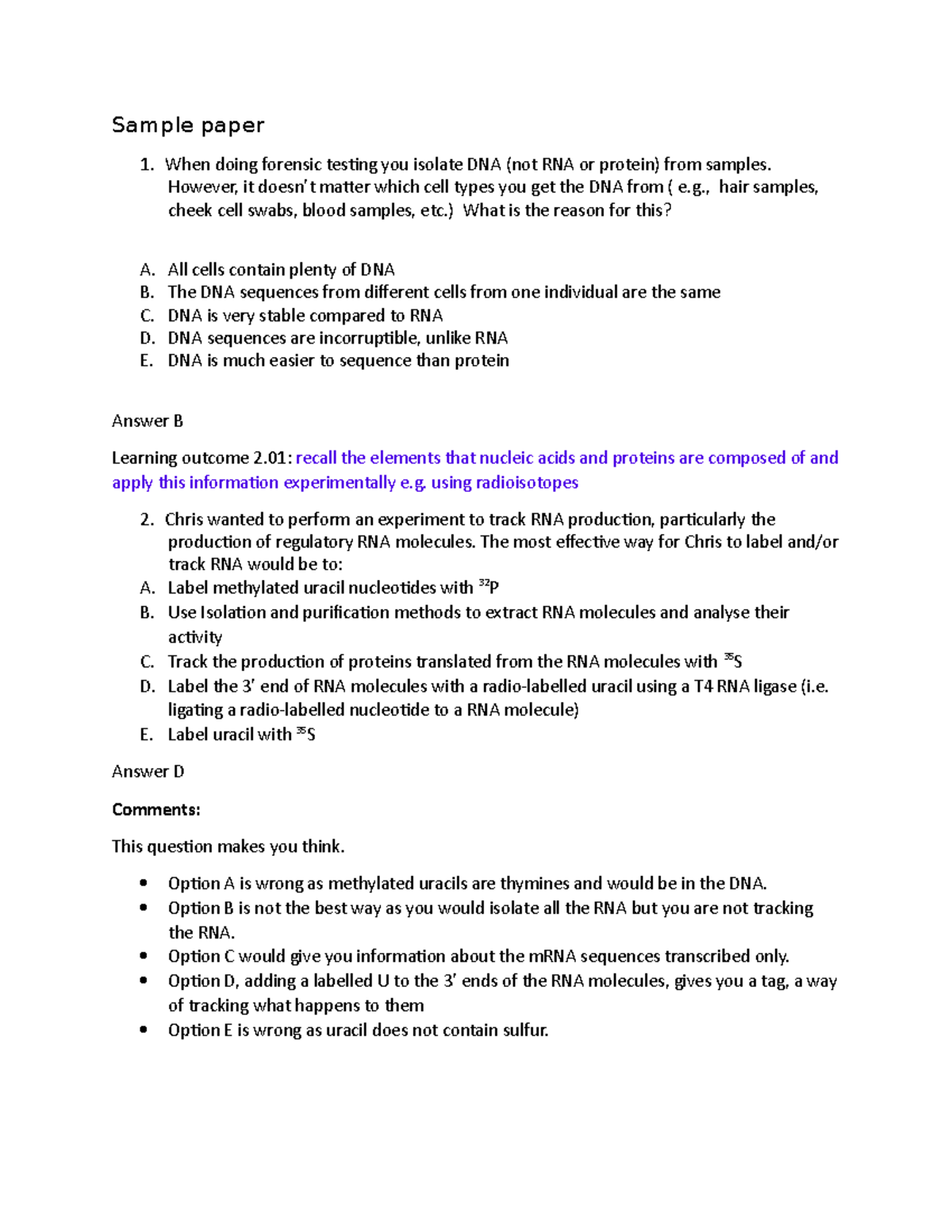 DNA/ RNA Final Exam Study Guide 2019: Key Concepts & MCQs - Studocu