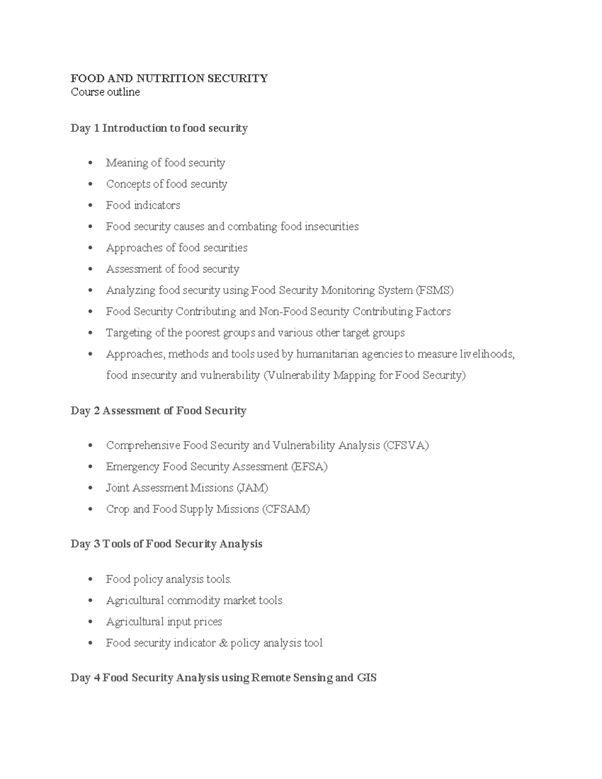 FOOD AND Nutrition Security - FOOD AND NUTRITION SECURITY Course ...