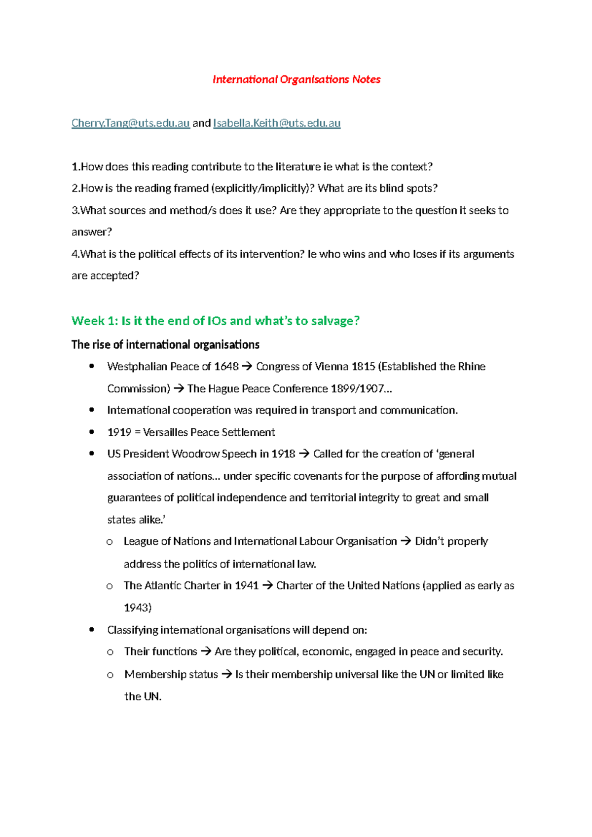 International Organisations (IOs) Overview: Key Concepts and Issues ...