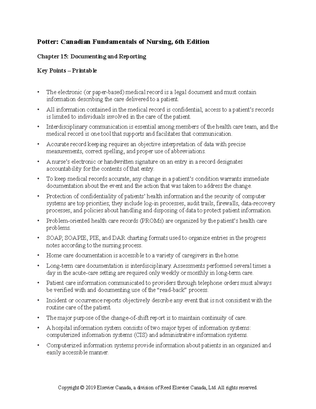 Chapter 015 - Documenting and Reporting in Nursing Care - Studocu